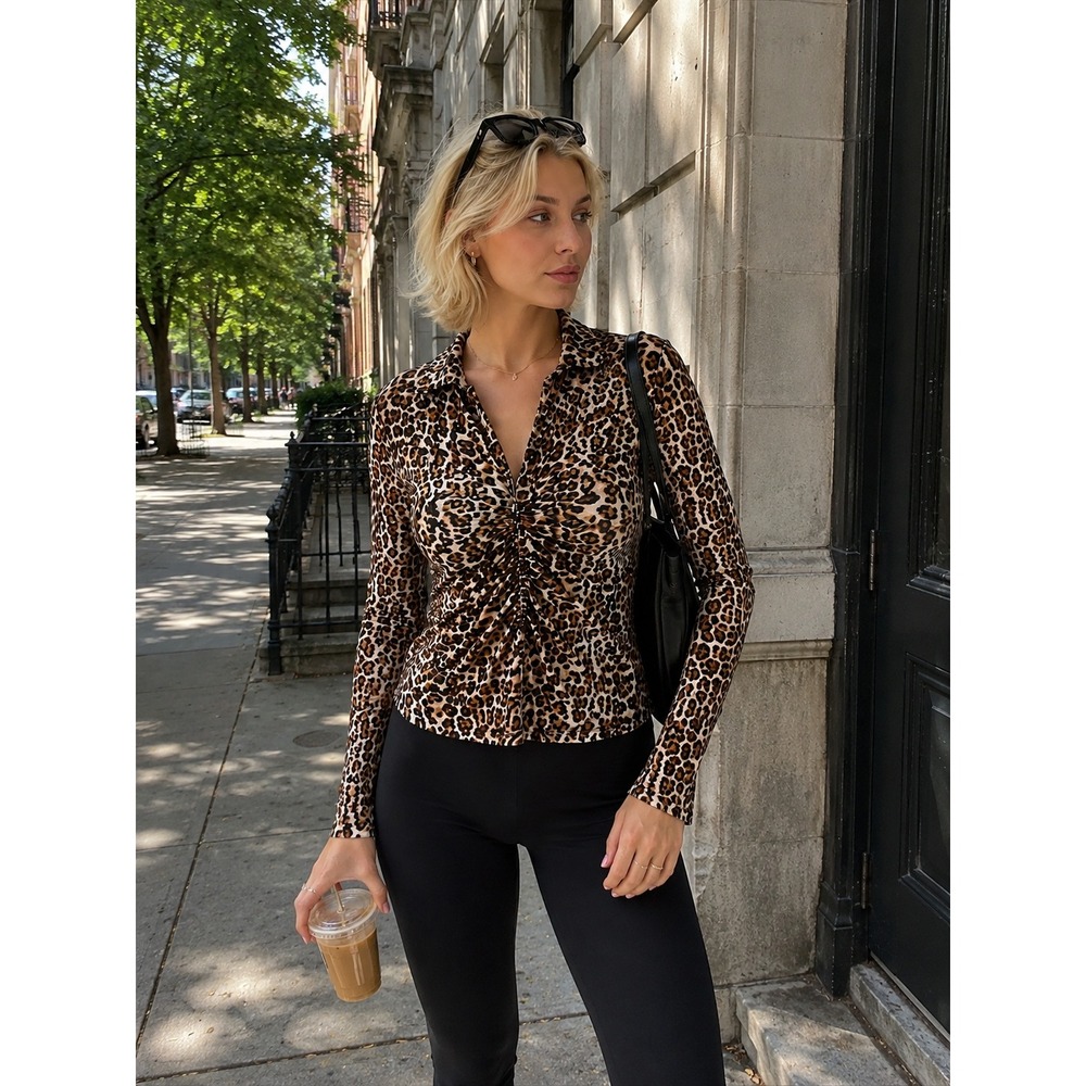INC Leopard Print Ruched Front Top